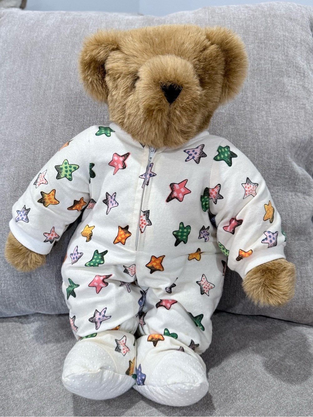 Vermont Teddy Bear Company 16" Jointed Plush Bear Star Print Footed Pajamas